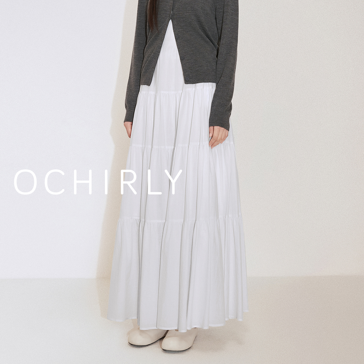 OCHIRLY欧时力 轻薄纯棉大摆伞裙高腰半身裙长裙度假裙2025夏新品