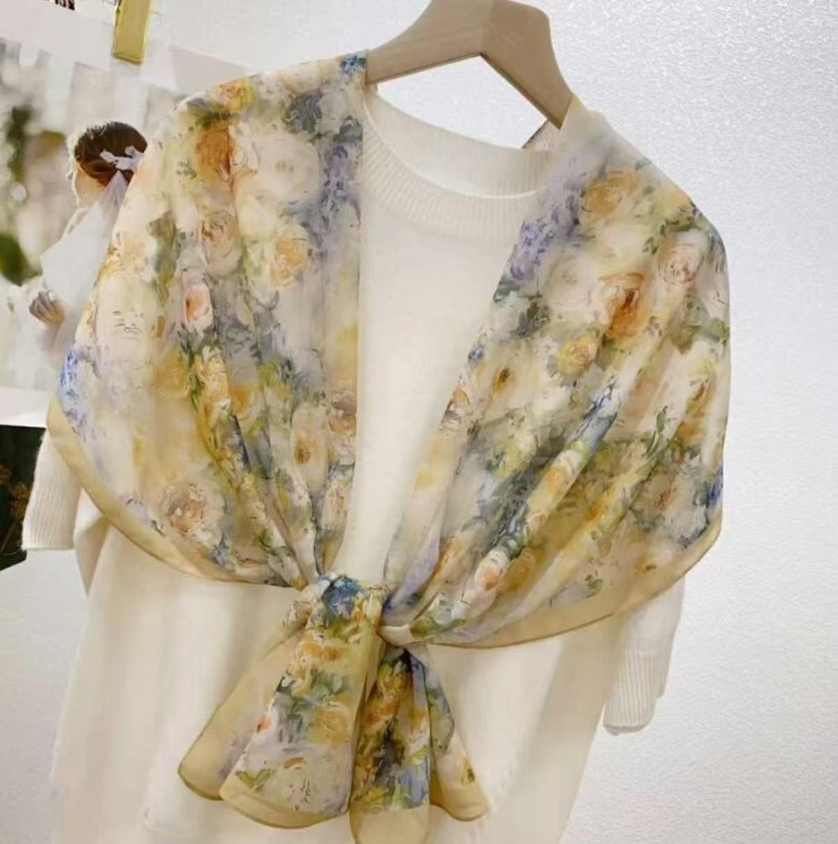 （942）原创法式复古桑蚕丝棉方巾轻奢百搭丝巾140*30