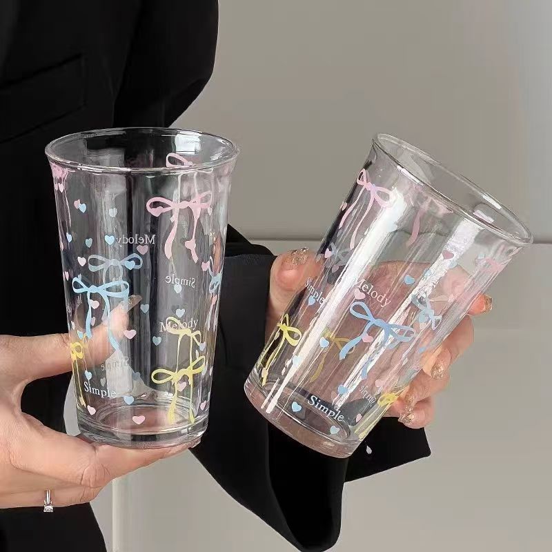 ins少女咖啡杯可爱翻口蝴蝶结高颜值水杯早餐玻璃杯杯子牛奶便携