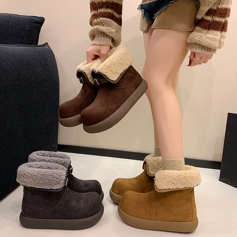 可两穿~半曲加绒雪地靴女外穿厚底2025年冬季新款加厚棉鞋女短靴