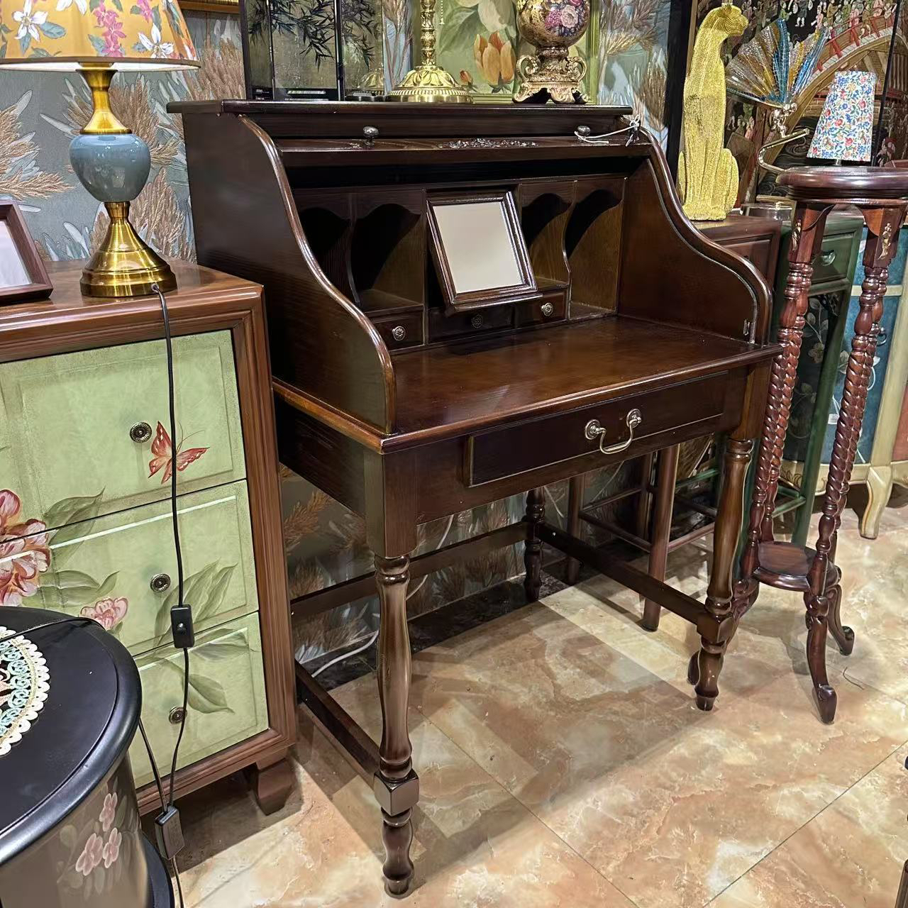 梳妆台美式轻奢新中式复古客厅古典欧式雕花80*61*112玄关办公