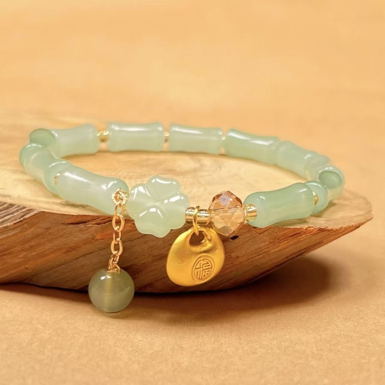 铜合金手链 仿玉石铜合金167新中式小福袋手链