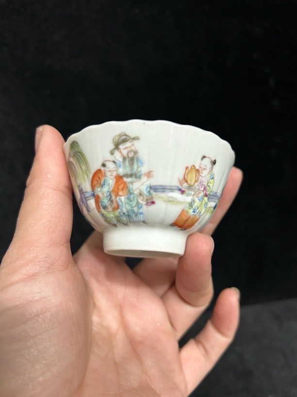 景德镇老瓷厂库存粉彩太白醉酒人物故事纹瓜棱杯