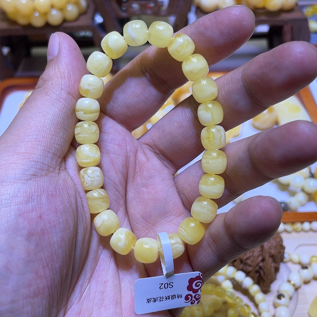 蜜蜡手串未镶嵌9✖️8.5mm妖花虎皮