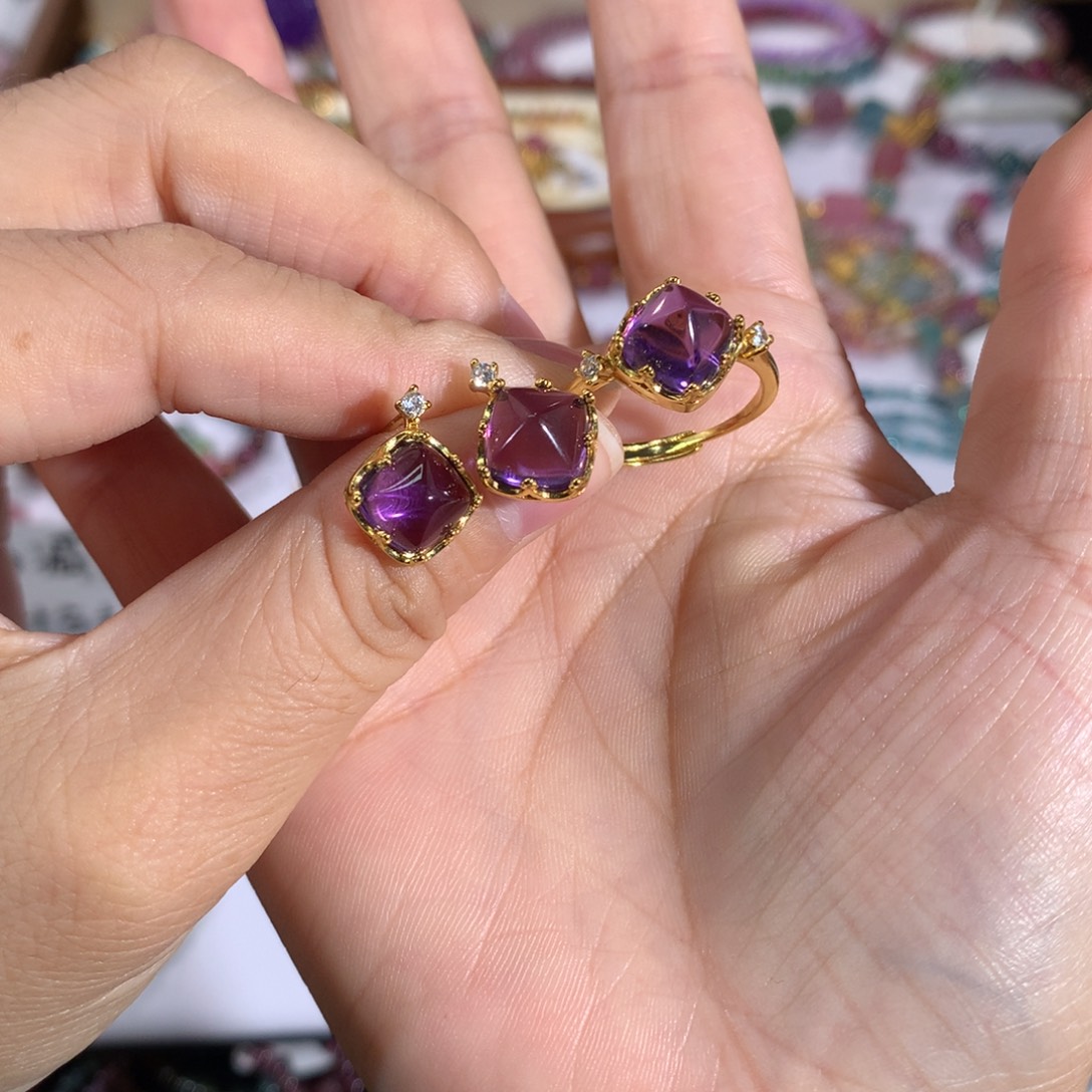 紫晶珠宝半成品银S925镶嵌套装