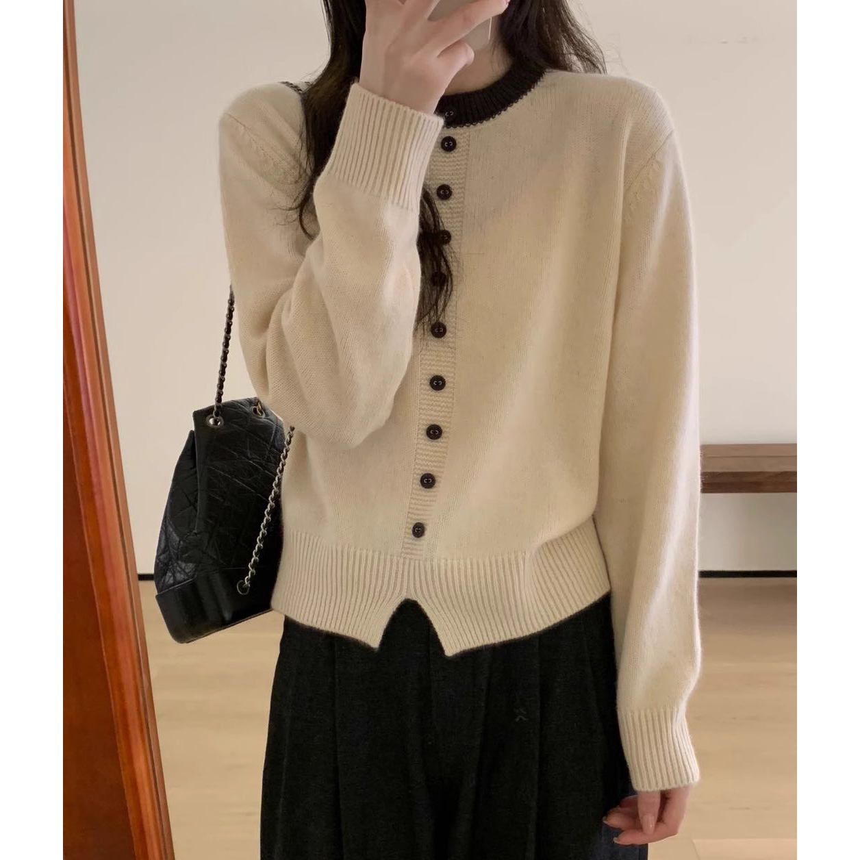 3437新款温柔风圆领长袖针织衫宽松内搭打底上衣