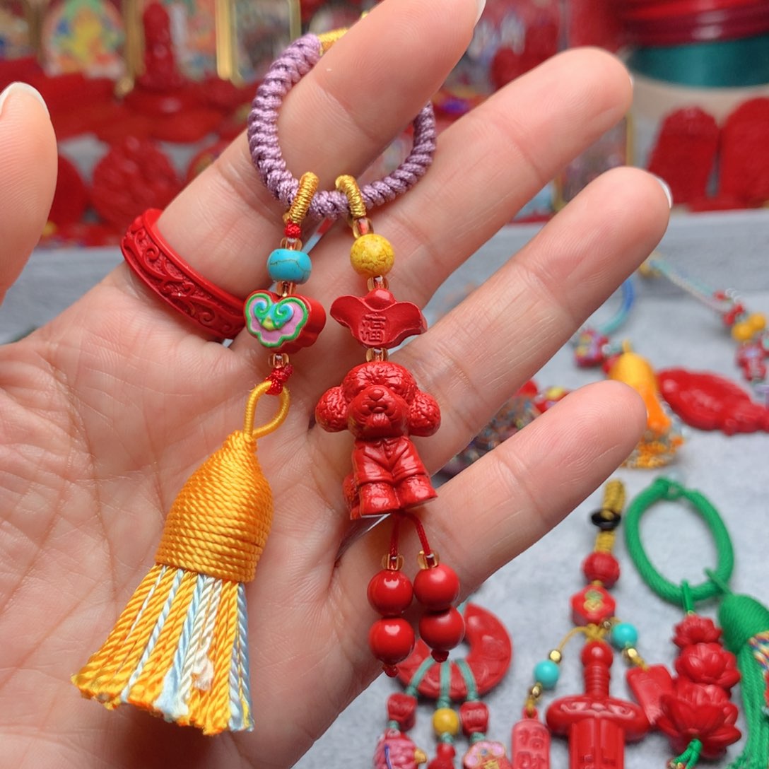 天然辰砂工艺品朱砂钥匙扣包包挂