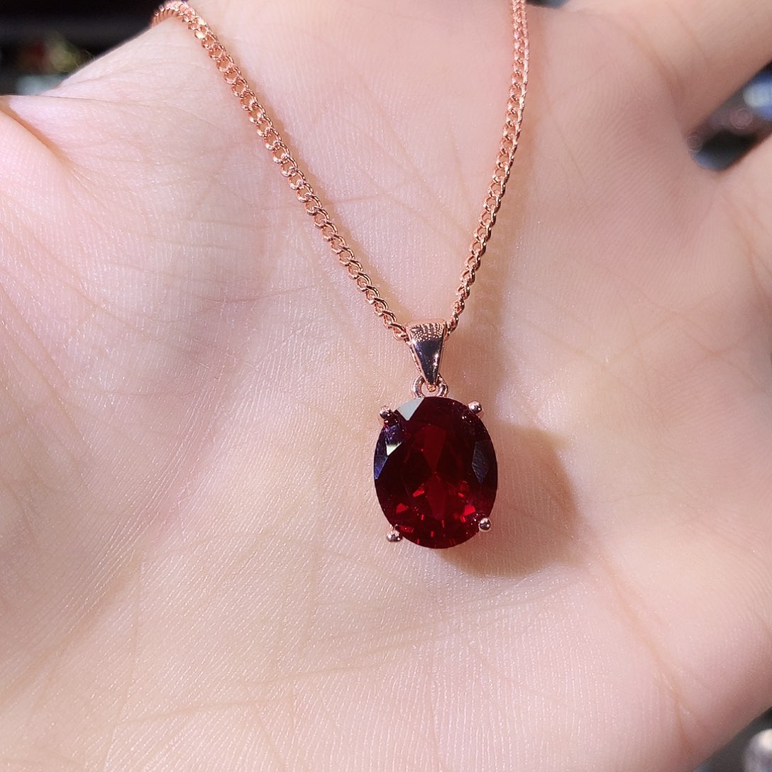 无吊坠925银酒红色吊坠玫瑰金