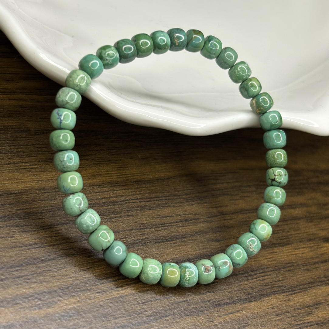 6原矿无优化瓷釉菜籽绿松石老型单圈手串5.7