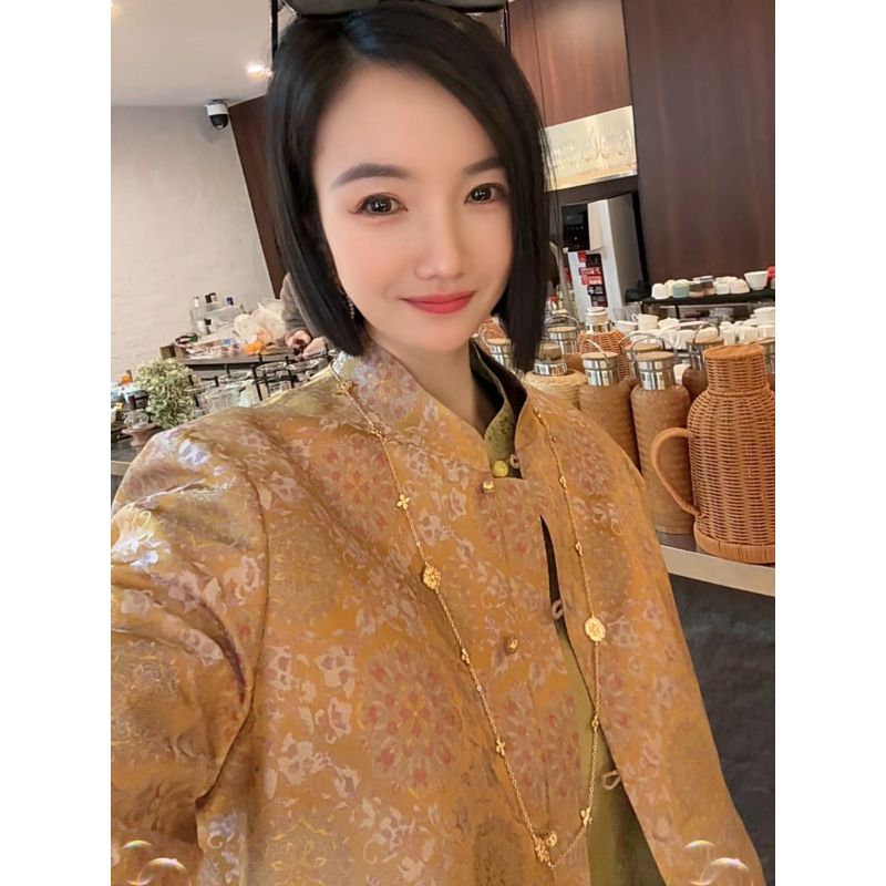 QIAN【金枝玉叶】100%桑蚕丝金丝宋锦上衣外套