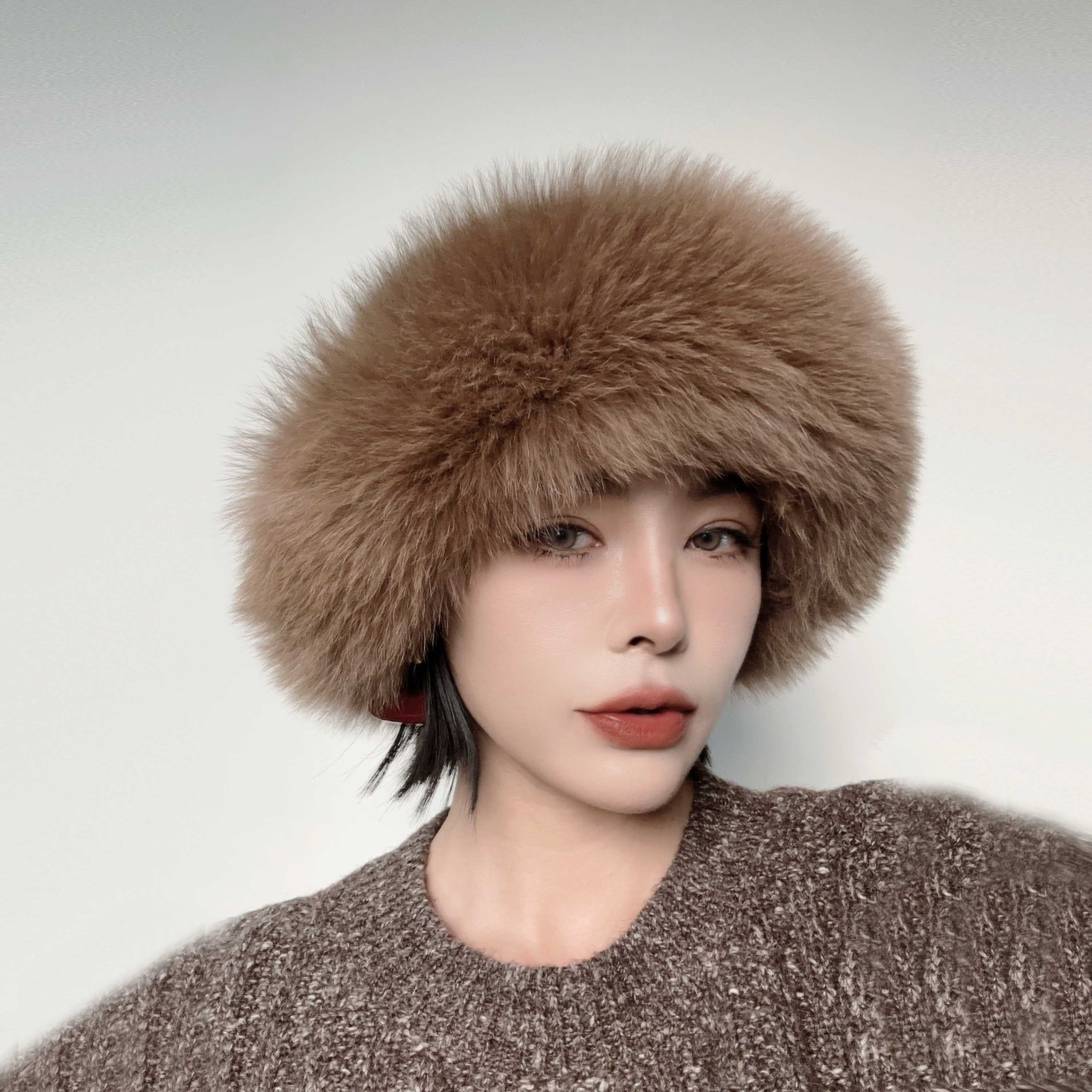 丁文琦冬季渔夫帽女款皮草帽子加厚保暖帽水貂毛公主帽毛绒礼帽