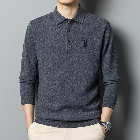【含羊毛】秋冬季男士纯色针织衫毛衣时尚商务男士t恤polo衫男款
