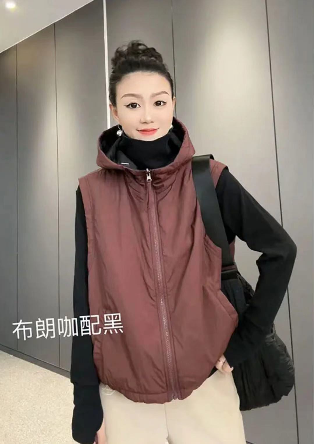欧货太古拉链连帽轻薄棉马甲2025秋冬季新款宽松两面穿女马甲