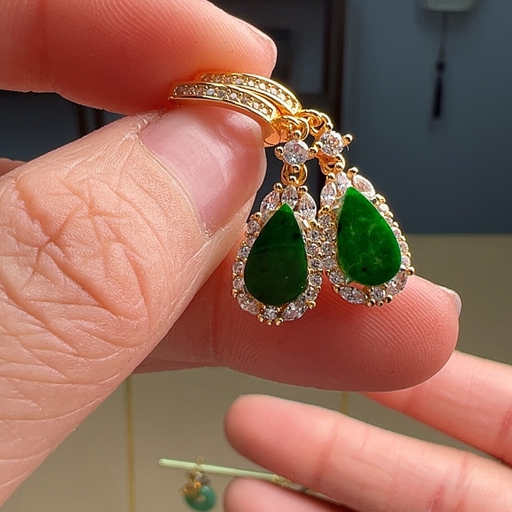 翡翠耳饰银S925镶嵌耳饰