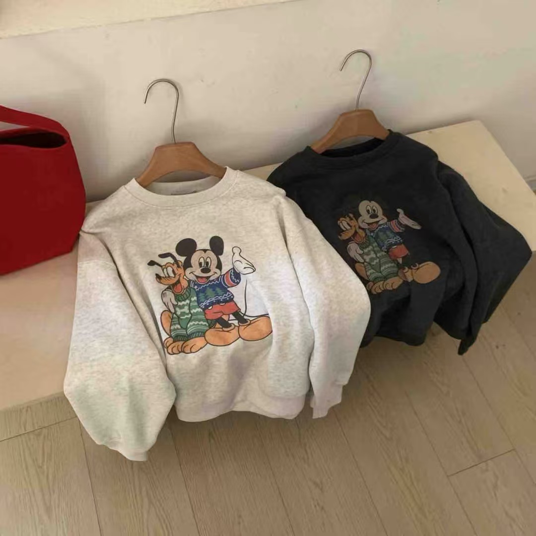 韩系米奇印花加绒加厚圆领卫衣女宽松百搭慵懒风上衣冬