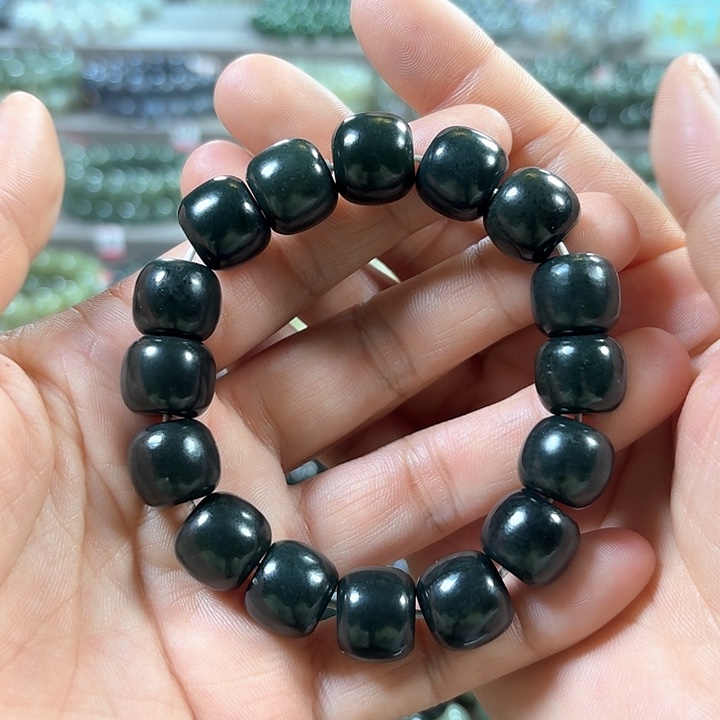 和田玉手链未镶嵌新疆黑青老型卡14