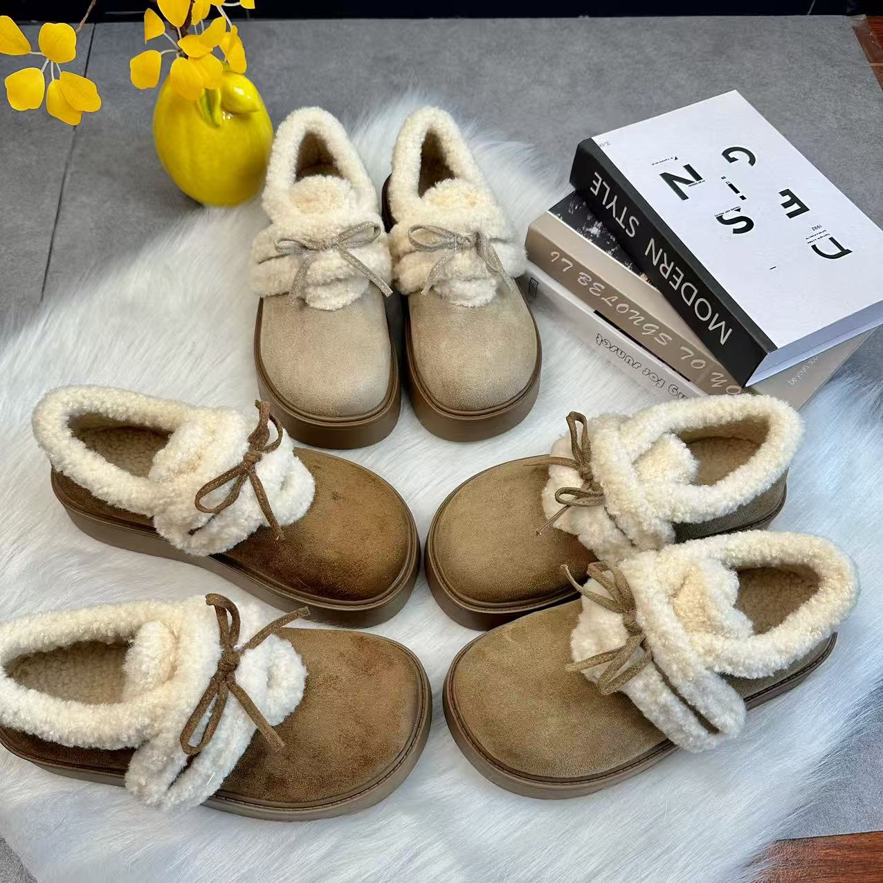 2025魔术贴加厚大棉冬季棉鞋韩版纯色休闲风百搭保暖厚底5公分