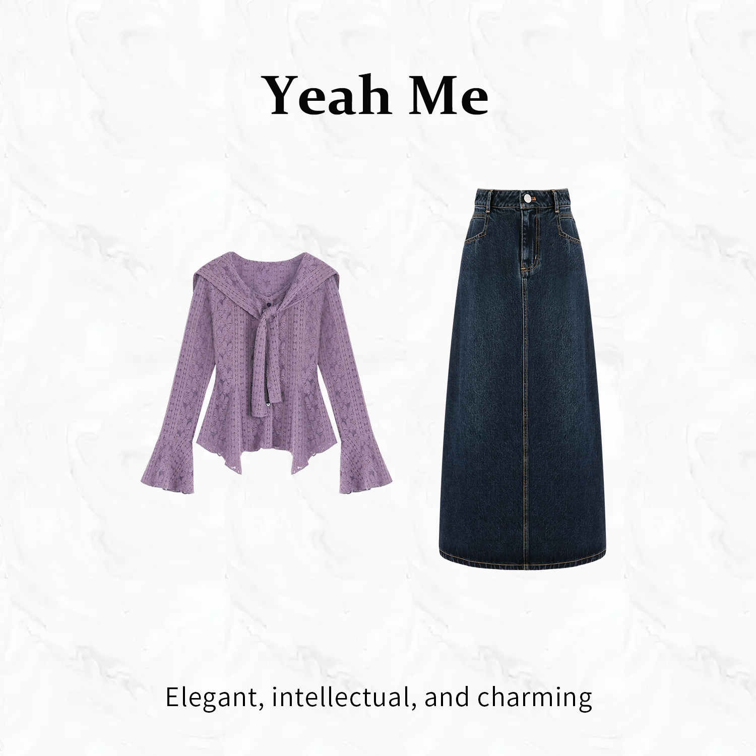 Yeah Me/也觅【紫梅幽落】秋季新款高级感气质百搭紫色半身裙套装女