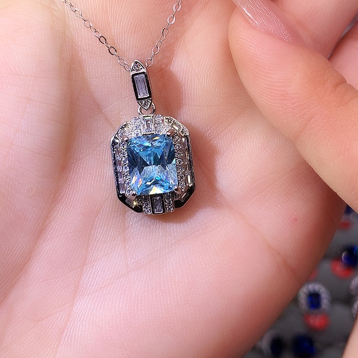 海蓝宝石套链银S925镶嵌