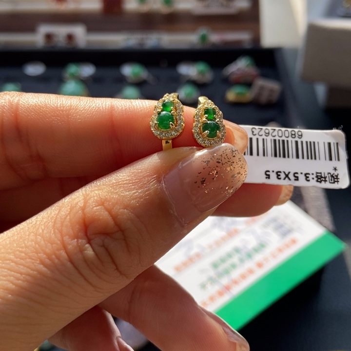 翡翠耳饰银S925镶嵌耳钉