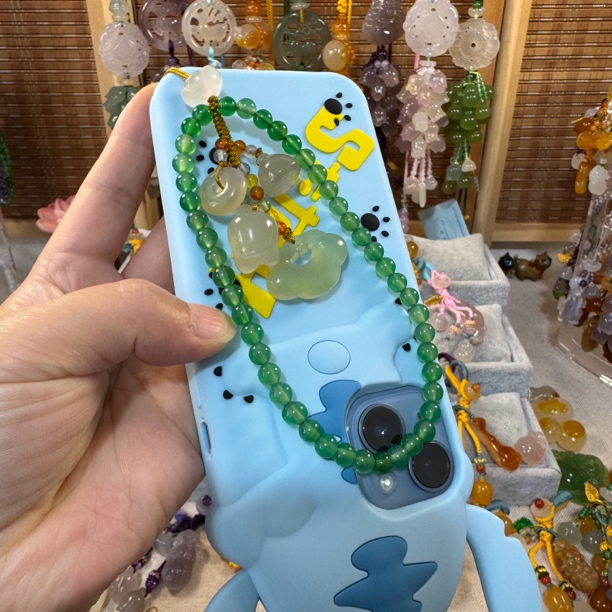 玉髓玛瑙手腕手机链包包挂称心如意锁