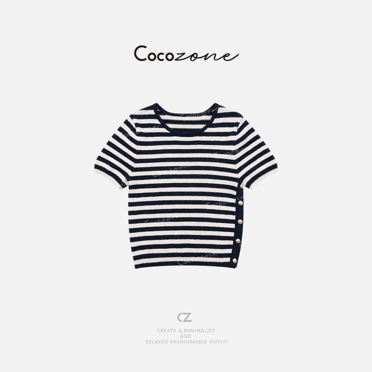  COCO ZONE 刘一一【100棉】撞色条纹简约圆领毛织上衣CD1A1127