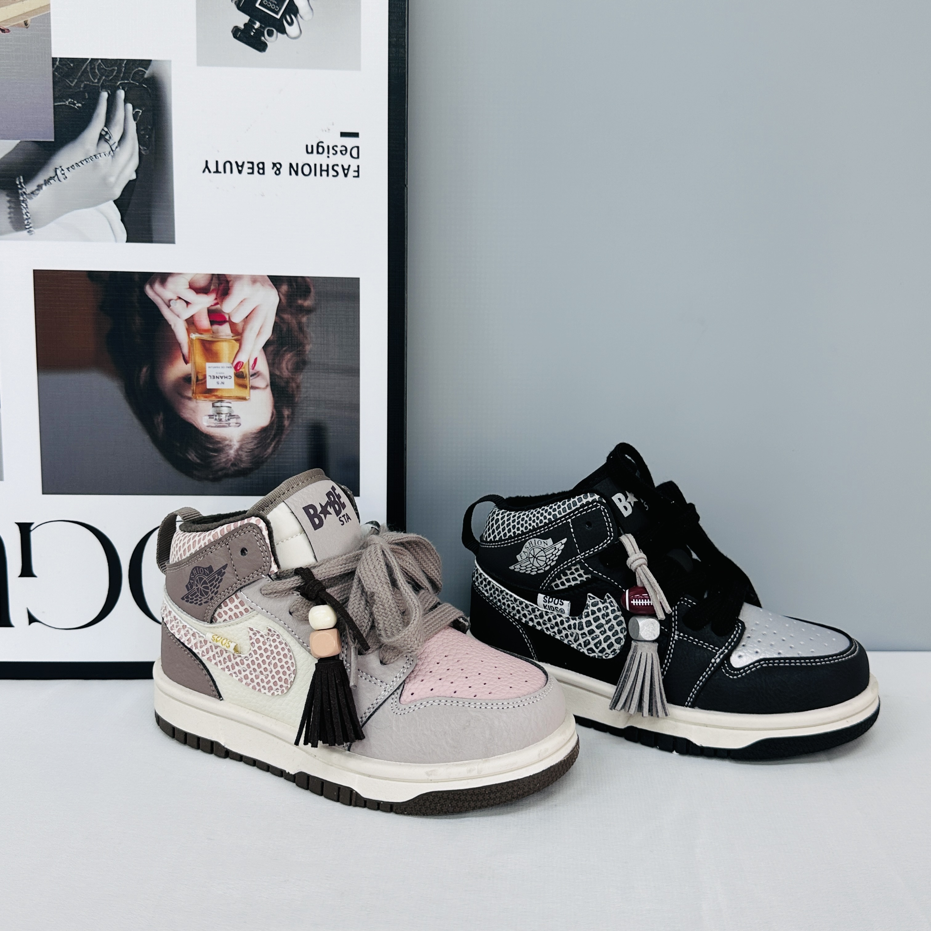 儿童运动鞋男童AJ加绒板鞋时尚高帮女童篮球鞋子冬季新款宝宝童鞋