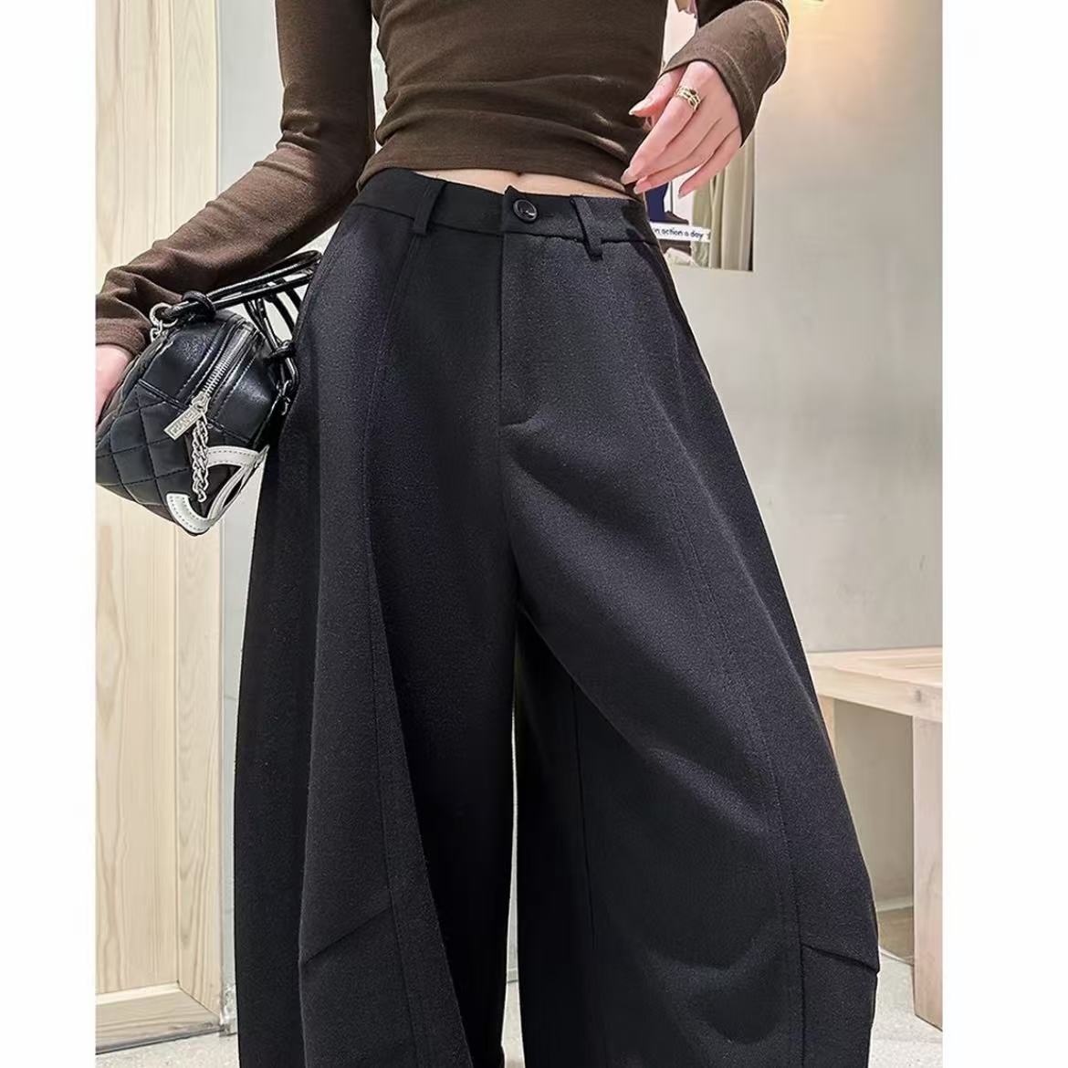 【羊毛蚕丝+运费险】2025冬季加绒新款阔腿女裤厚款保暖显瘦弯刀裤