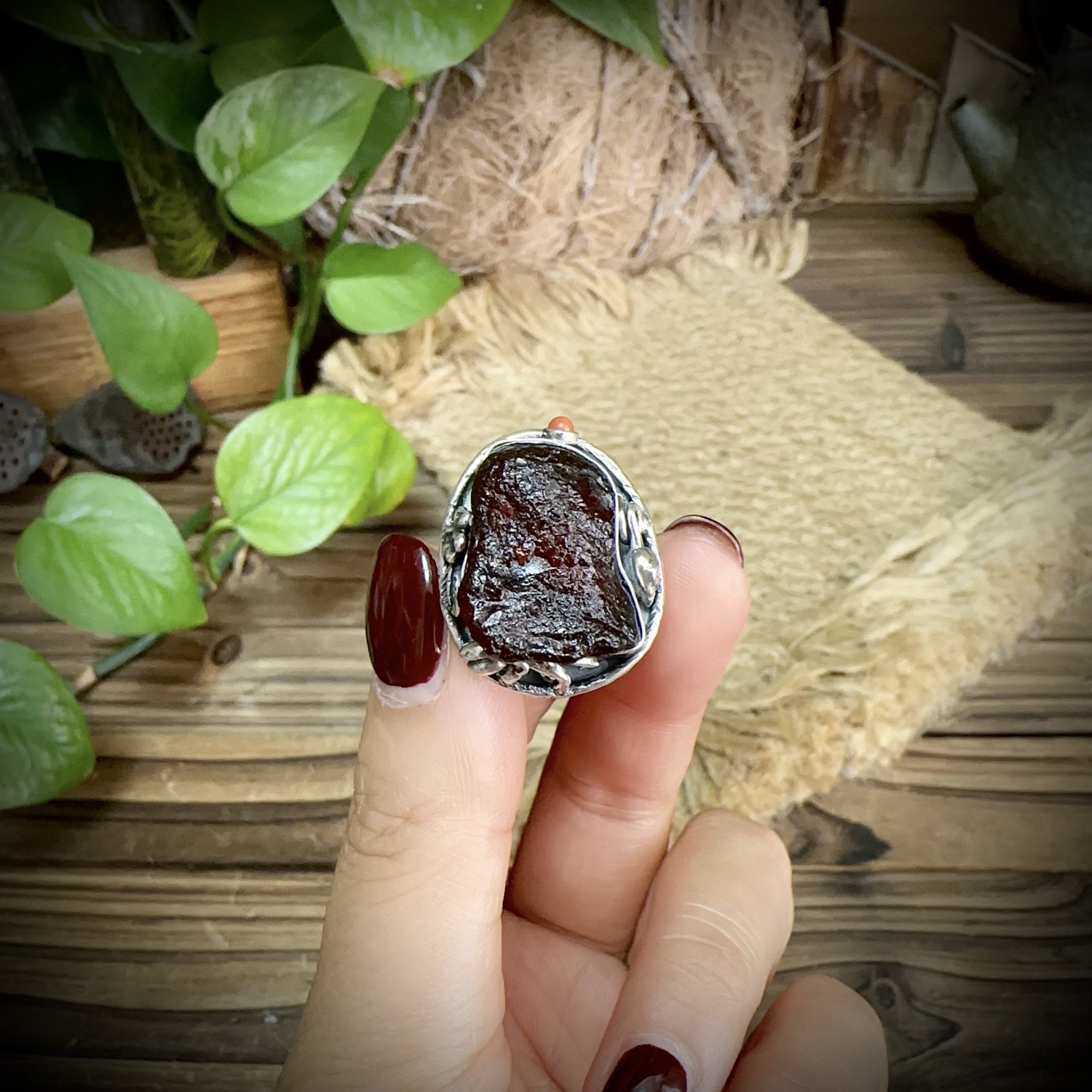 【古香古色】复古s925银蜜蜡琥珀戒指（开口可调节）