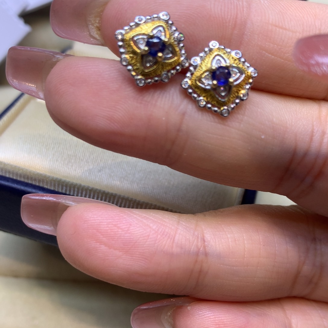 耳饰蓝宝石银S925镶嵌