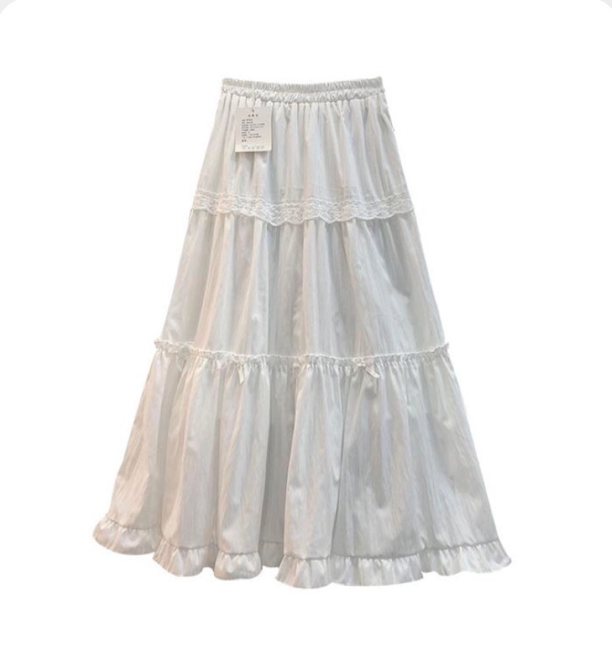 白色半身蛋糕裙 夏季新款a字 小个子中长款蕾丝垂感伞裙