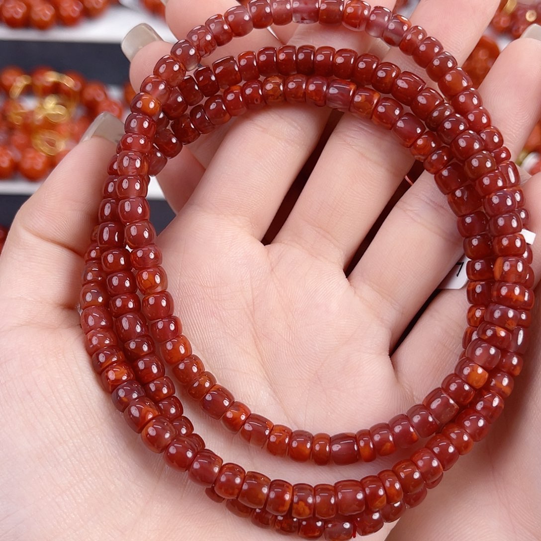 南红玛瑙未镶嵌瓦西牛血红火焰瓦6mm多圈