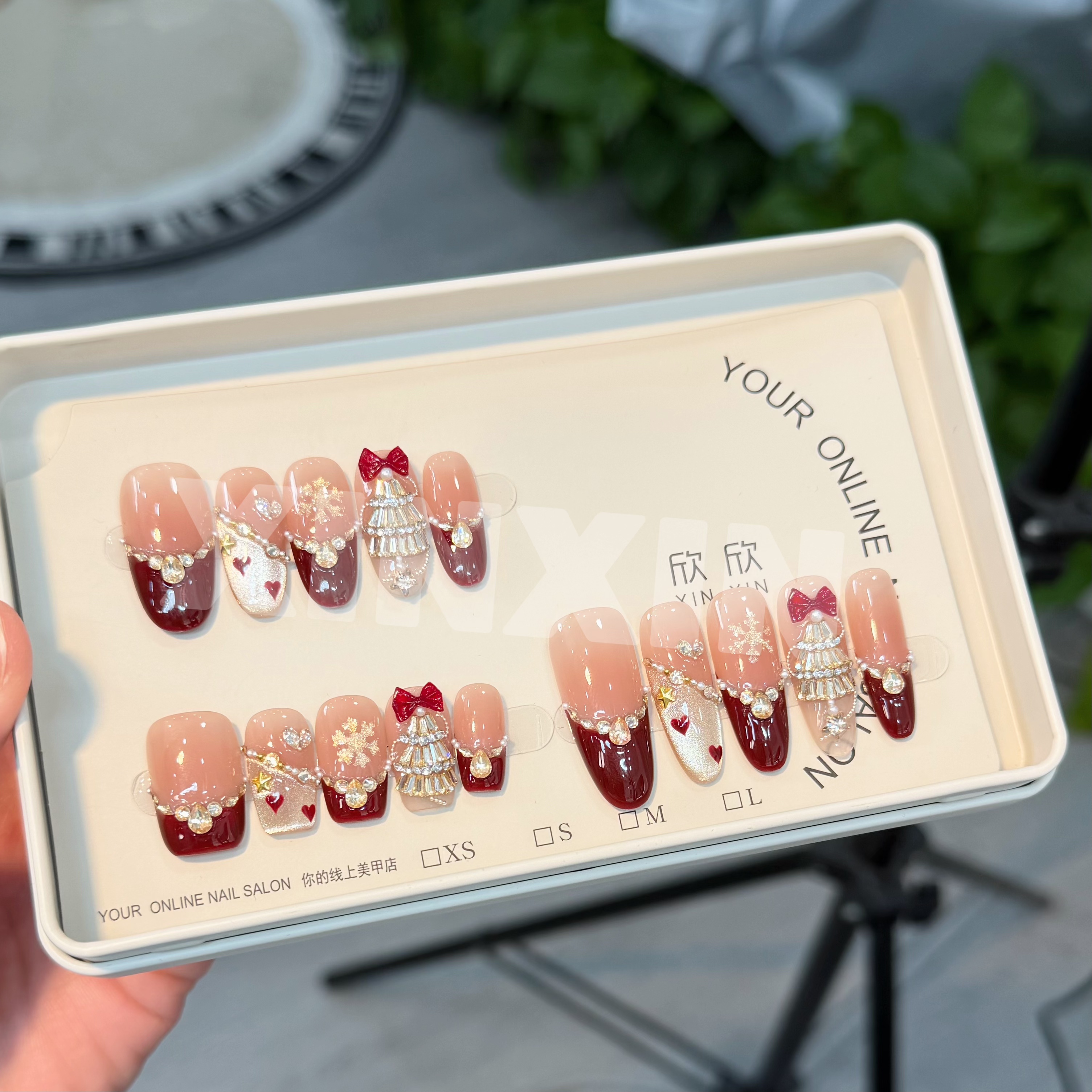 圣诞鎏金 - painted clear bow 纯手工穿戴甲 10片装