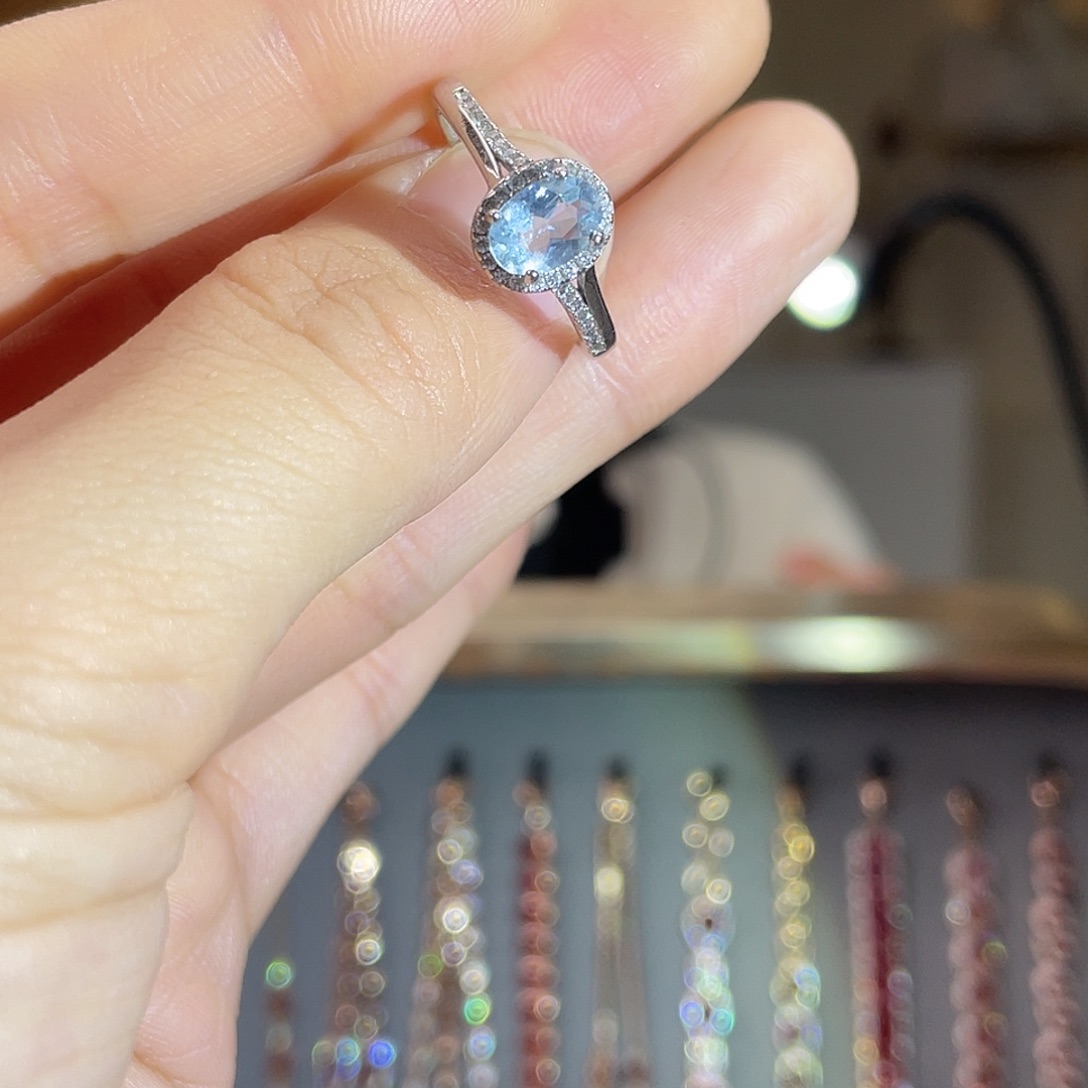 海蓝宝石戒圈银S925镶嵌