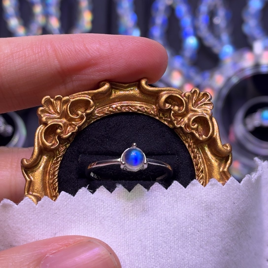 月光石戒指银S925镶嵌马岛戒指