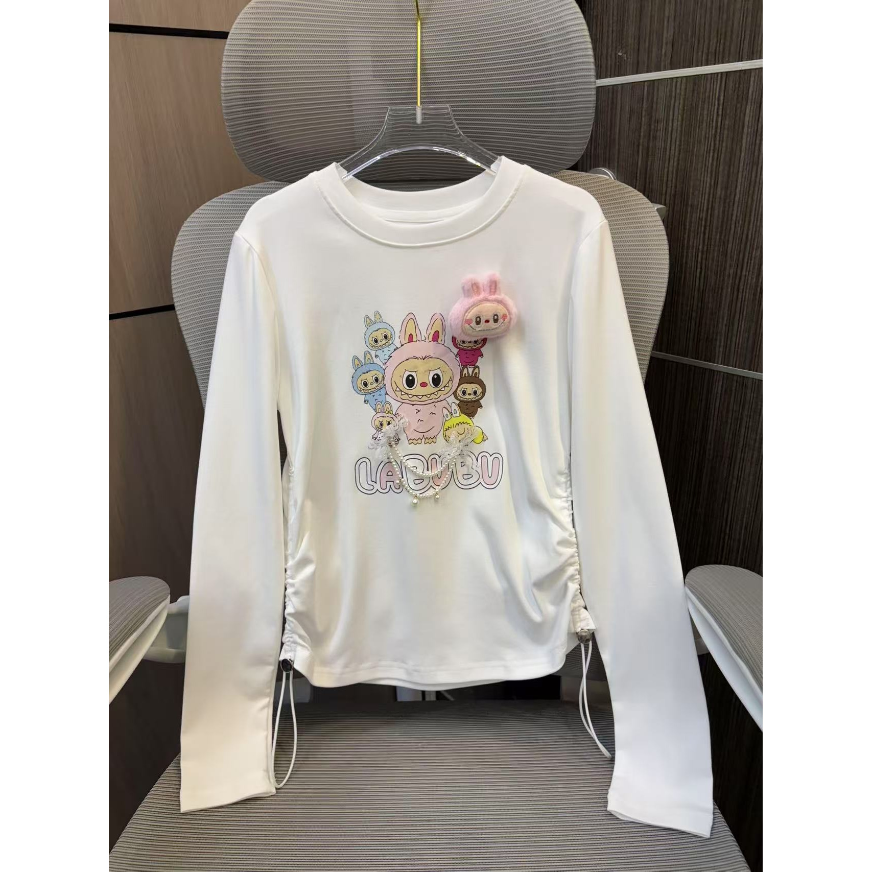 【现货】2025拉布布全家福立体珍珠蕾丝蝴蝶结女童打底衫D615 615 Y