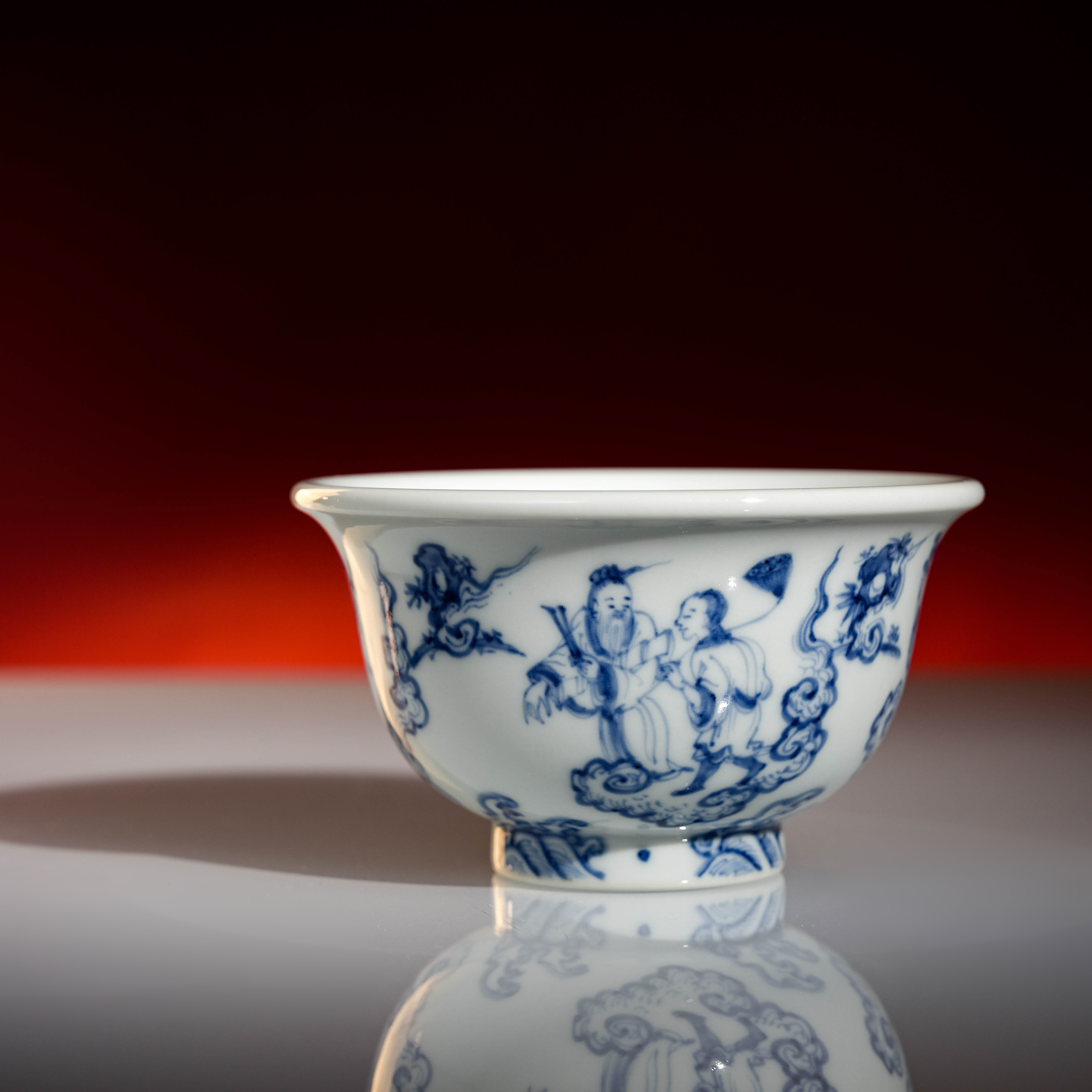 景德镇手工手绘且斋格古青花陶瓷压手杯主人杯满容手柄120