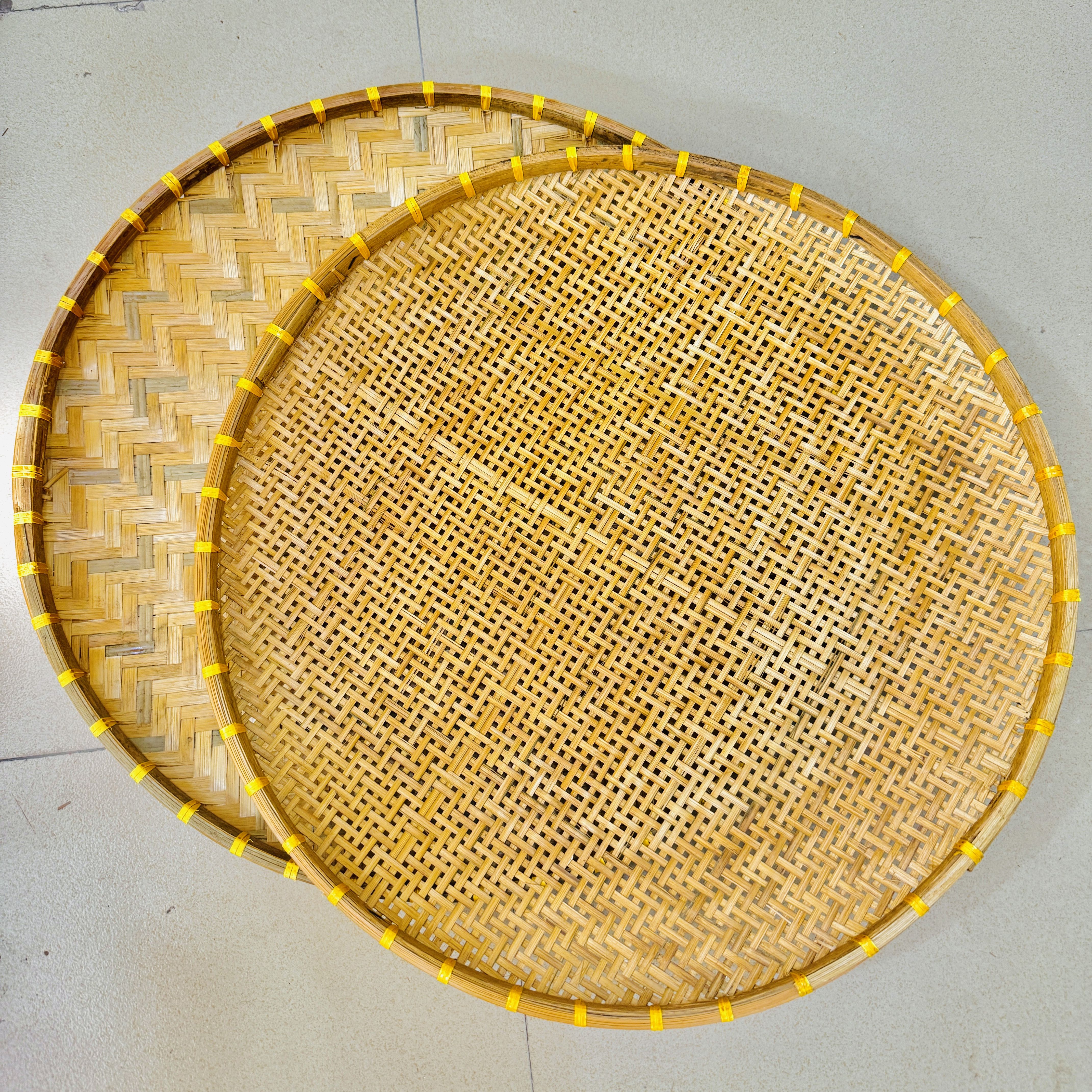 AAAAA二件套（60+60）烟熏绿条+烟熏有孔家用竹编手工大簸箕晾晒框