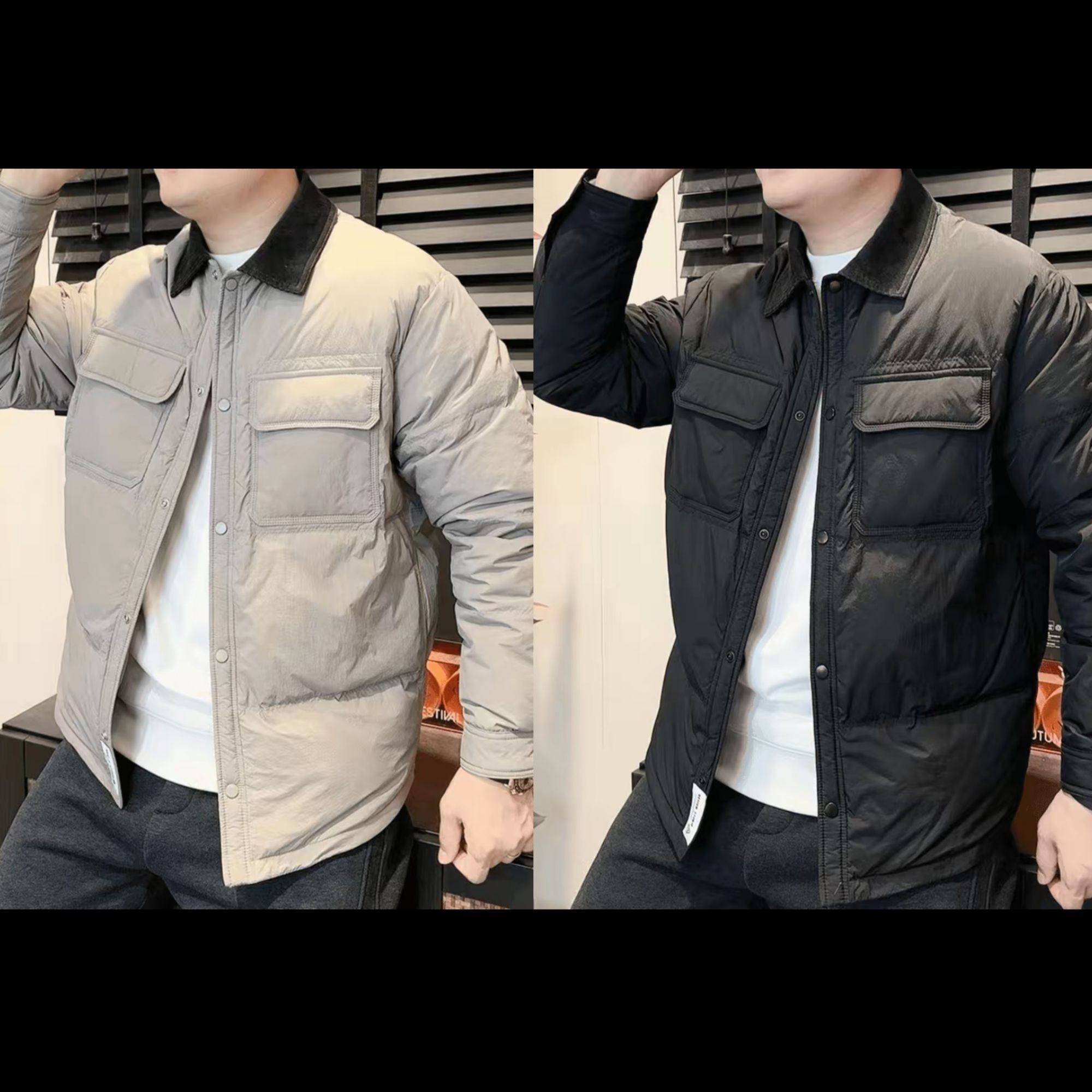 [国标白鸭绒]冬季新款轻薄灯芯绒撞色翻领衬衣夹克羽绒服5526