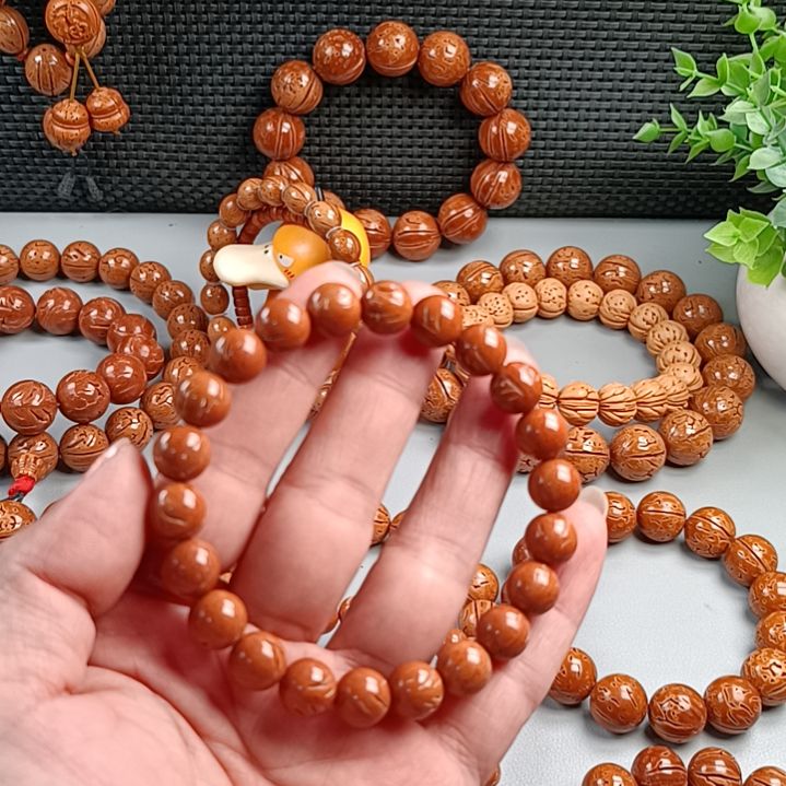 桃核手串火焰纹玻璃球9.8