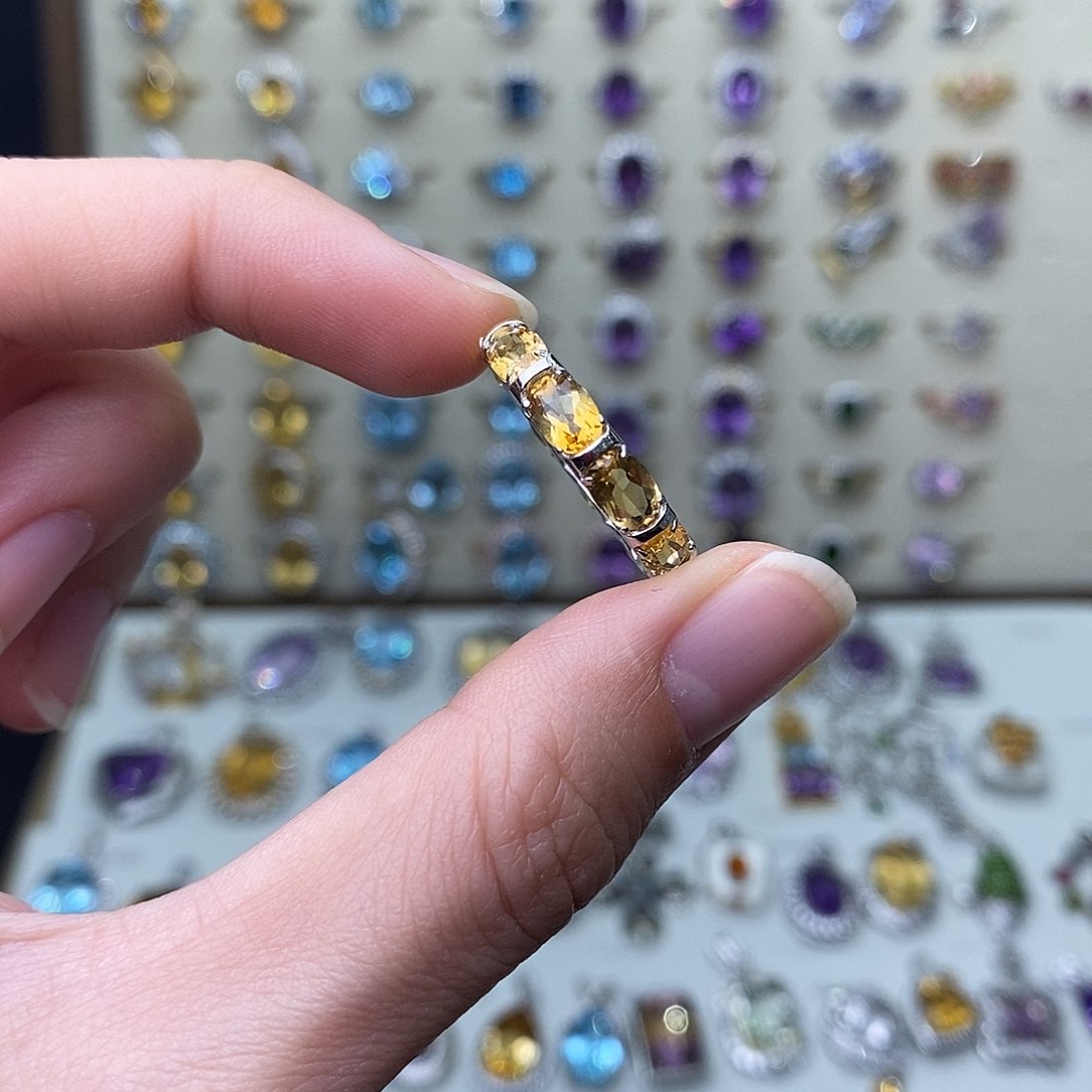 黄晶戒指银S925镶嵌（固口13号港码）