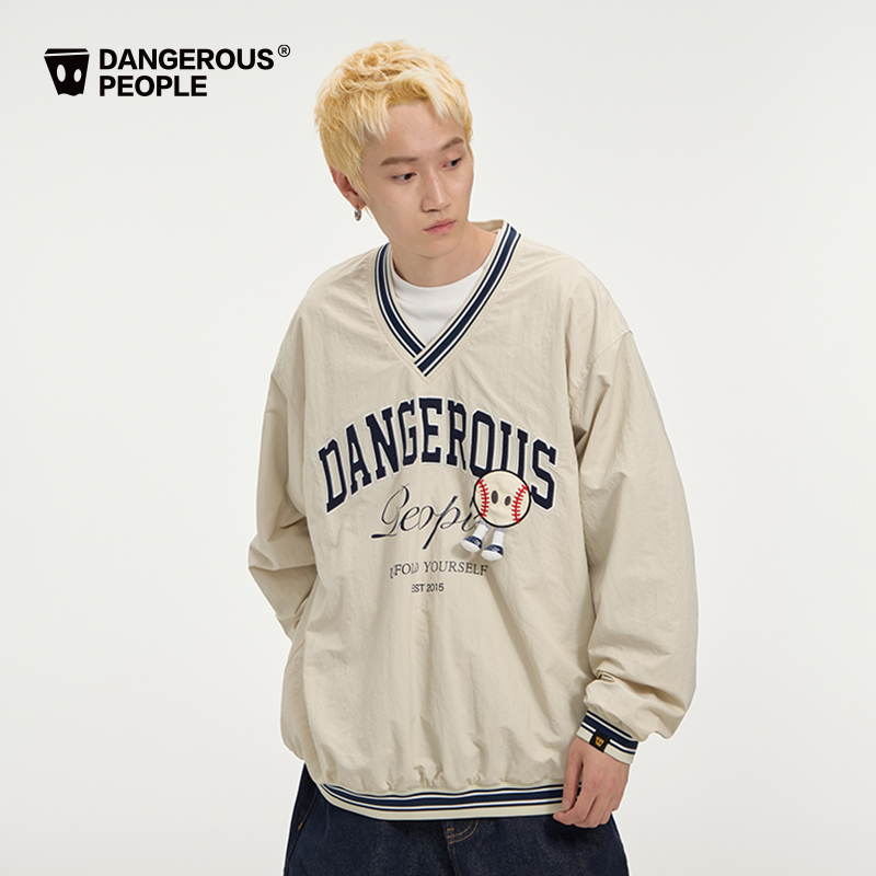 Dangerouspeople薛之谦dsp复古立体棒球小D长袖美式潮牌运动T恤