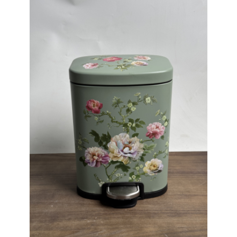 客厅带盖垃圾桶绿色牡丹