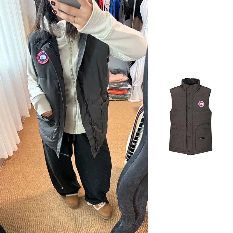 未使用 CANADA GOOSE Freestyle 碳灰色徽标羽绒马甲 4159M-9431