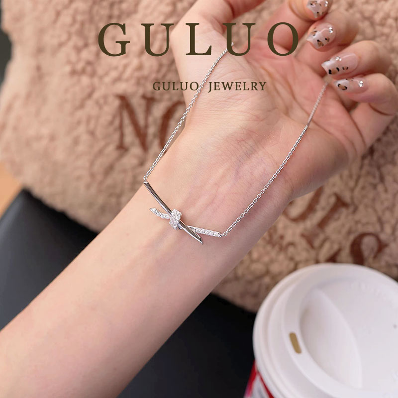 合金锆石项链 银色绳结项链气质百搭通勤B