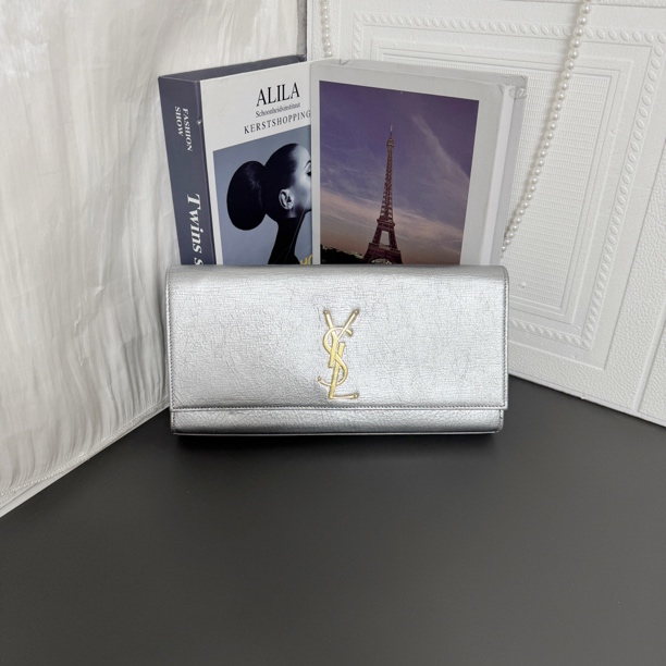95新 YSL/圣罗兰 银色晚宴手拿包