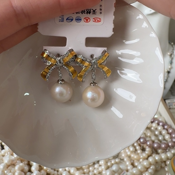 银S925镶嵌耳饰淡水珍珠121号