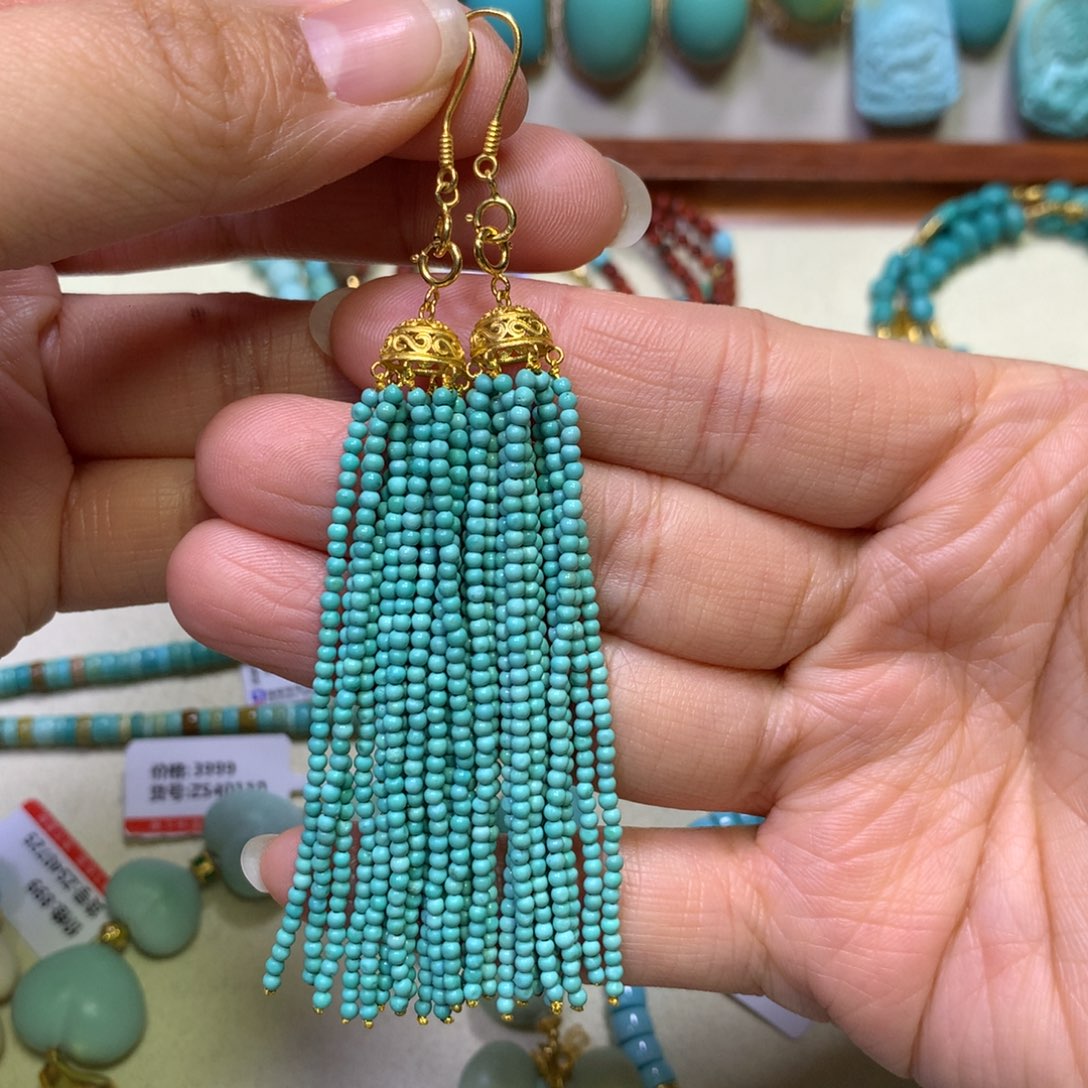 绿松石耳饰18K金镶嵌