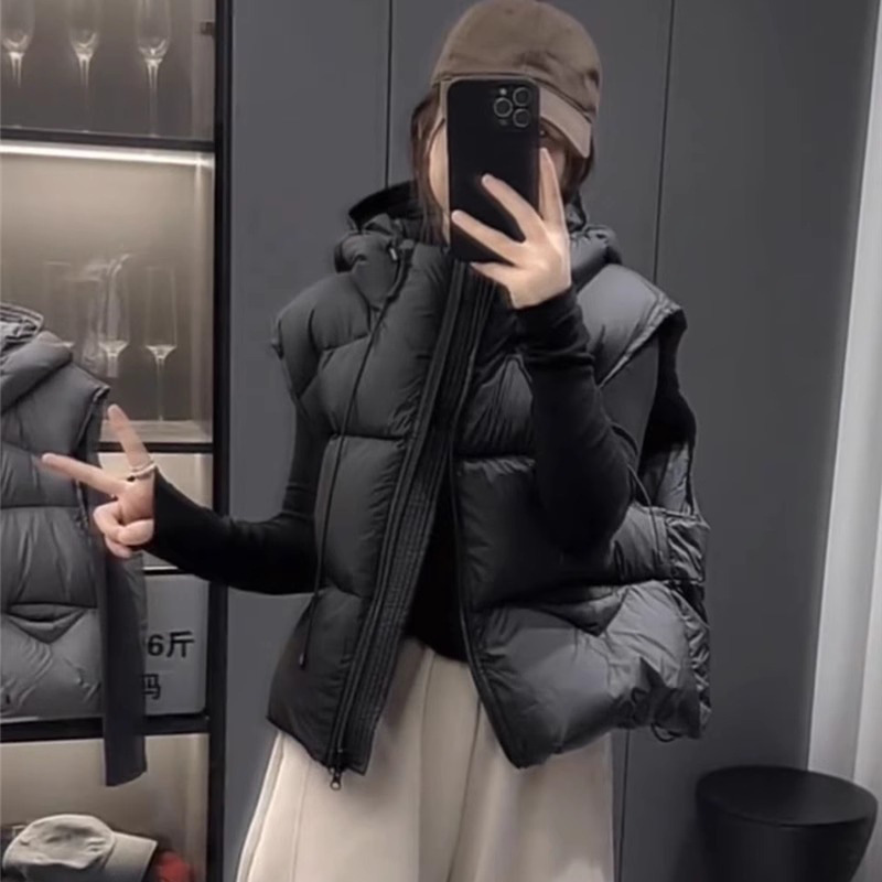 反季棉马甲女外穿短款连帽2025年新款韩版宽松小个子坎肩冬季外套