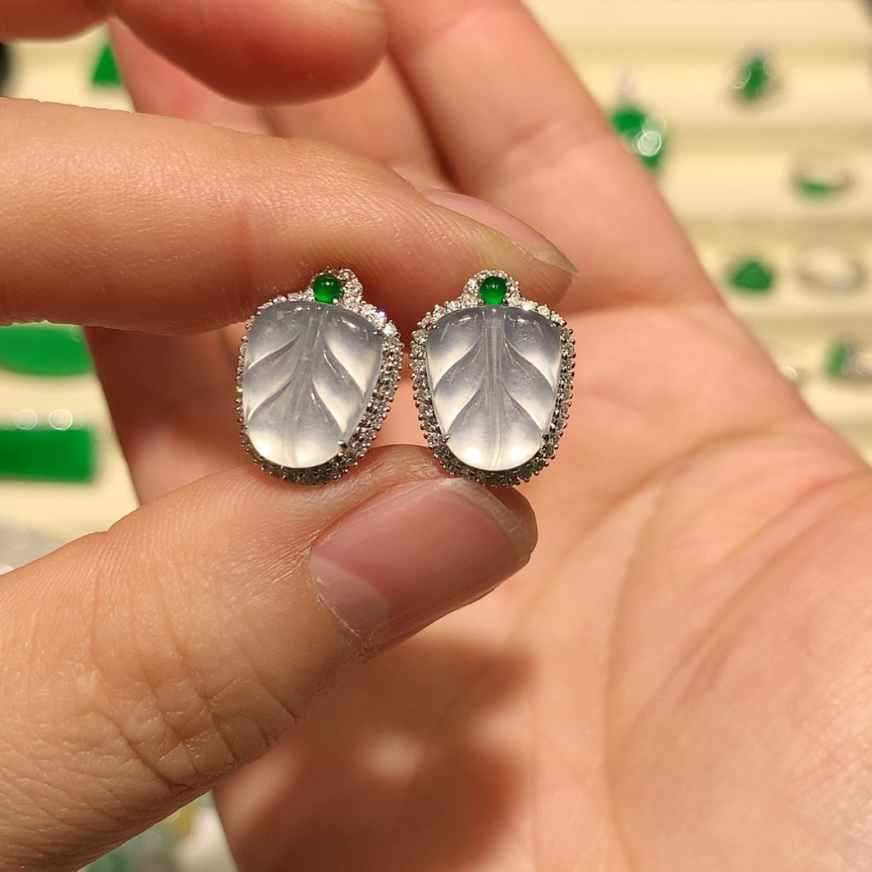 【闪购商品】翡翠耳饰18K金镶嵌缅甸A货